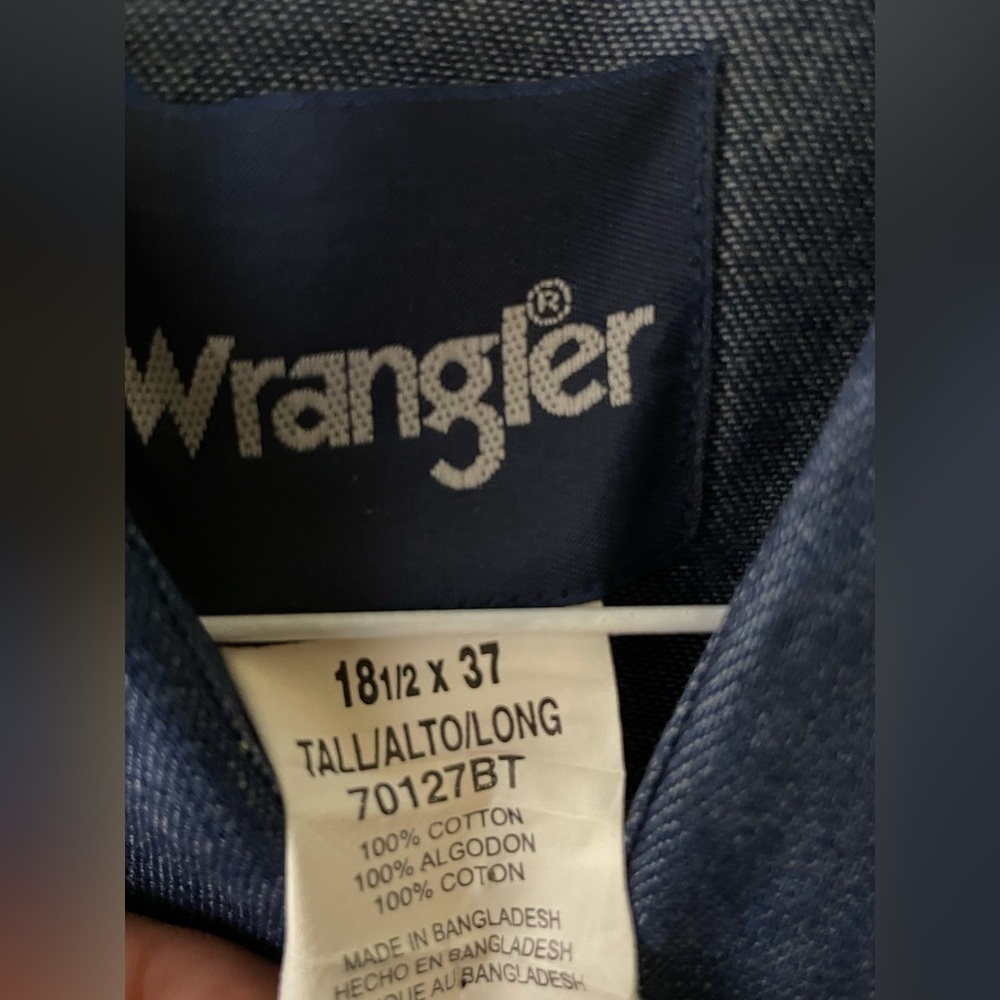 Wrangler Sherpa Fleece Lined Denim Shirt Dark Wash Button Up Pockets Men's XLT   - Picture 7 of 11